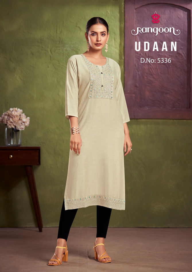 Udaan By Rangoon Viscose Embroidery Kurtis Wholesale Shop In Surat